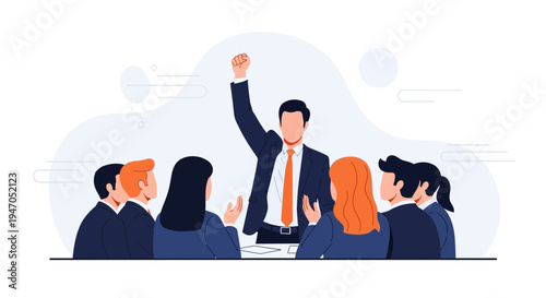 Business Leader Celebrates Success with Team in Meeting