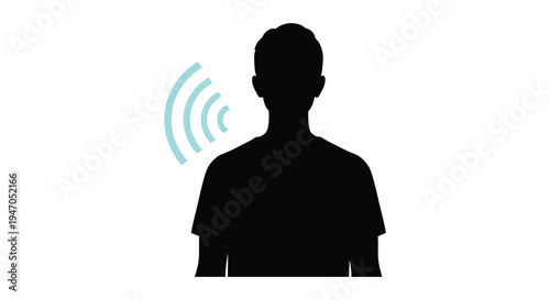 Silhouette of a person with radiating sound waves emanating from their head