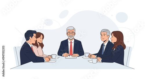 Business meeting with diverse team around table, discussing strategy