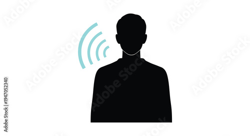 Silhouette of a person with radiating sound waves emanating from their mouth