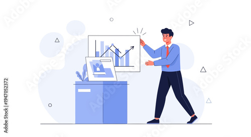 Businessman presenting financial growth chart on screen, business success concept