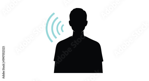 Silhouette of a person with radiating sound waves emanating from their mouth