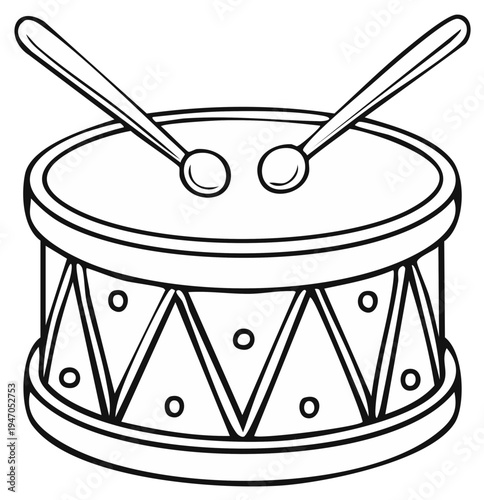 Hand Drawn Drum Line Art for Coloring Books. Musical Instrument, Percussion, Stick. Doodle Design