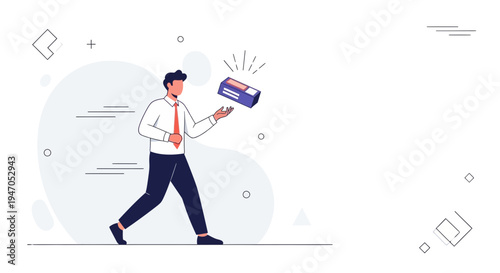Businessman juggling a credit card reader, concept of mobile payment and fintech