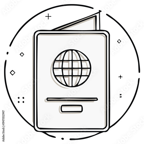 Simple Hand Drawn Globe Passport Icon for International Travel and Identity
