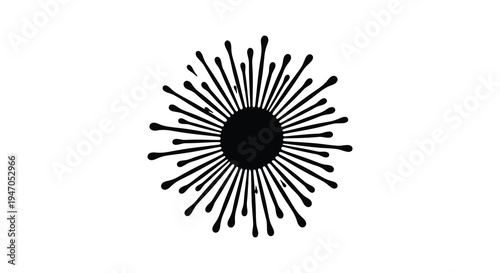 Abstract black radial burst design on a plain white background