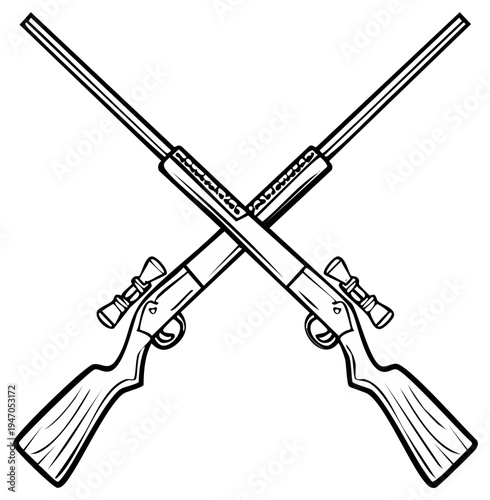 Crossed rifles with scopes, black and white illustration
