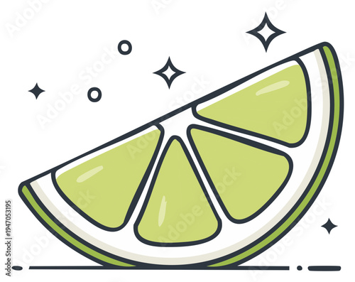 Vibrant lime slice graphic with sparkling highlights, perfect for refreshing beverage and food concepts.