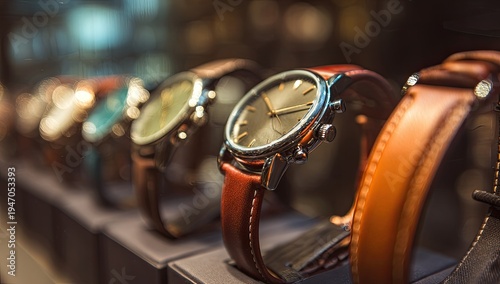 Collection of Elegant Wristwatches Displayed in a Luxury Store.