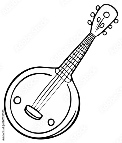 Simple Line Drawing of a Traditional Mandolin Musical Instrument