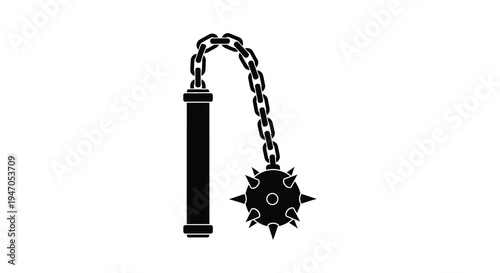 A black silhouette of a medieval flail weapon with a spiked ball