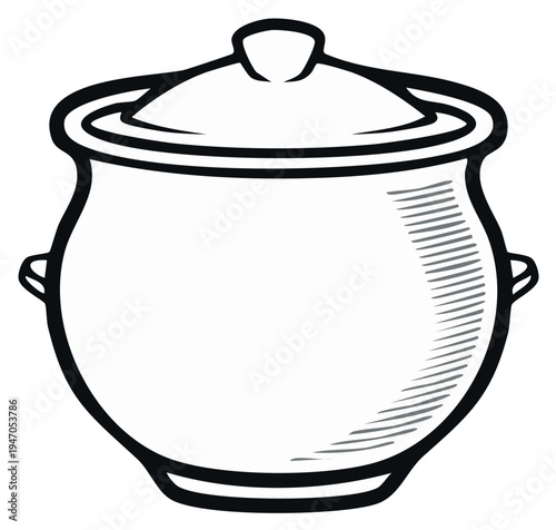 Ceramic Pot with Lid Outline: Kitchen Utensil for Cooking and Food Preparation