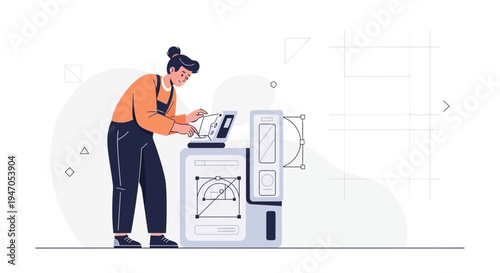 Graphic designer working on digital design with laptop and 3D printer