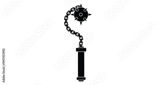 A black silhouette of a medieval flail weapon with a spiked ball on a chain