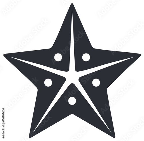 Five Pointed Star Shape with Central Division and Circular Elements