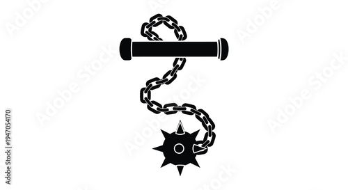 A black silhouette of a flail weapon with a spiked ball and chain handle