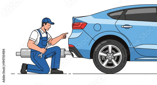 Mechanic inspecting car bumper.