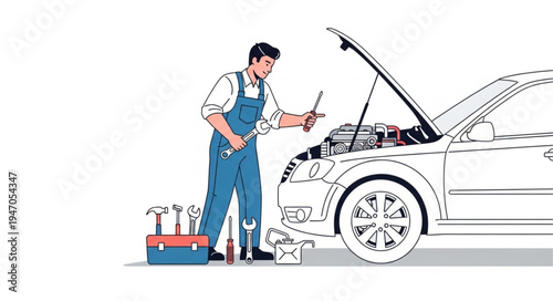Mechanic Inspecting Car Engine.