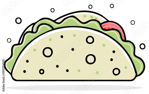 Delicious cartoon taco with lettuce, tomato, and unique details on a clean design