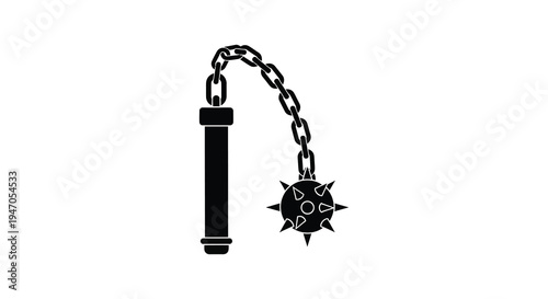 A black silhouette of a medieval flail weapon with a spiked ball