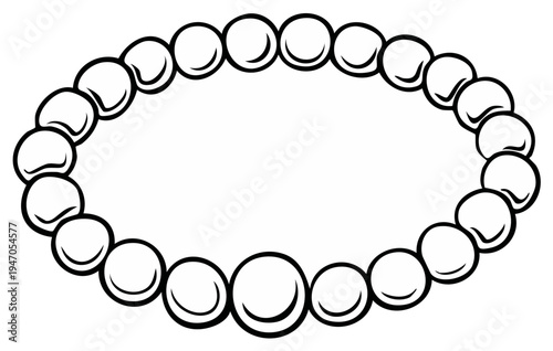 Elegant outline of a pearl necklace with round beads, a jewelry ornament