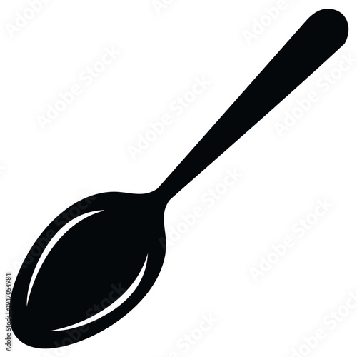 Simple black spoon silhouette icon vector graphic for kitchen and dining