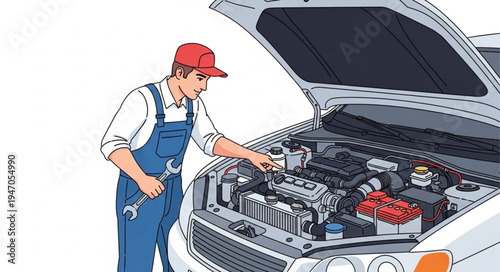 Mechanic Inspecting Car Engine.