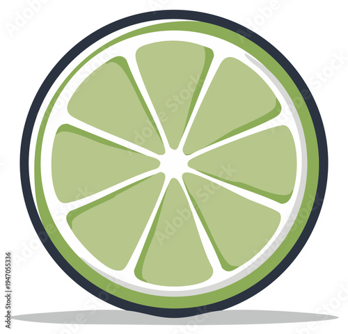 Green Citrus Fruit Slice Illustration with Dark Outline
