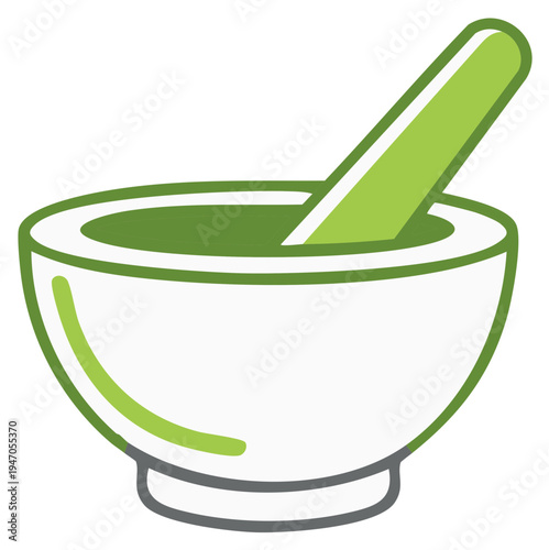 Simple Green Mortar and Pestle Icon Representing Pharmacy Herbal Medicine or Food Preparation