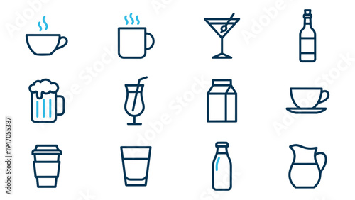 Minimalist Beverage Icons Set for Cafe and Bar Menus