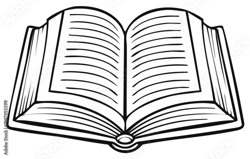 Open Book Black and White Outline Illustration
