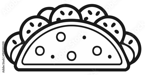 Black and white illustration of a taco with fillings