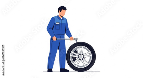 Mechanic Holding Car Tire.