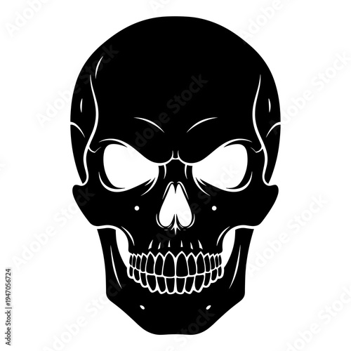 Intense black skull silhouette with glowing eyes effect