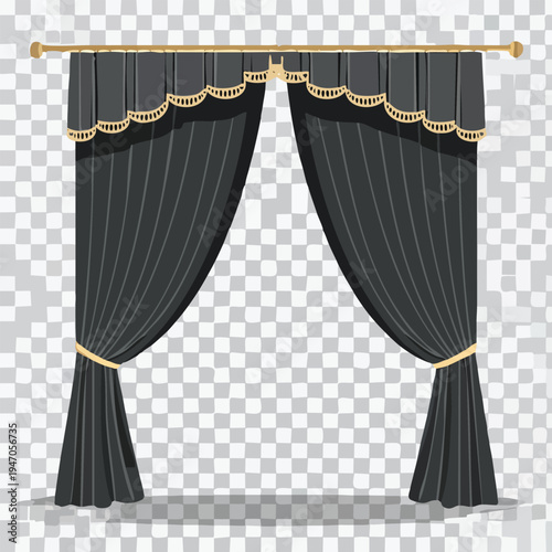 Elegant black curtain illustration decorative window treatment element