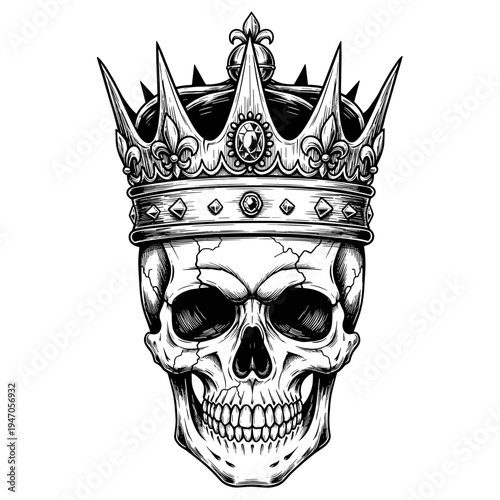 Royal king skull wearing a crown with jewels