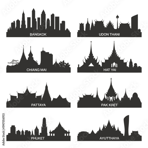 City skylines of bangkok udon thani chiang mai and other thai cities
