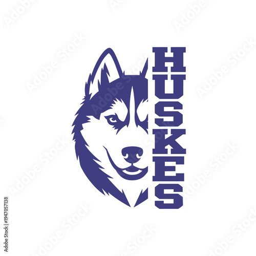 A striking graphic of a husky dog head with team lettering