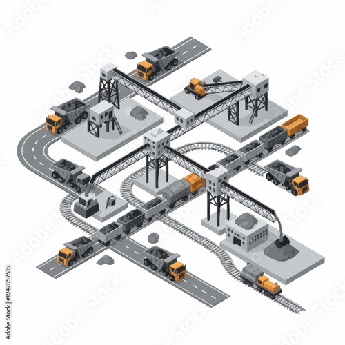 Industrial Mining and Transportation System Illustration.