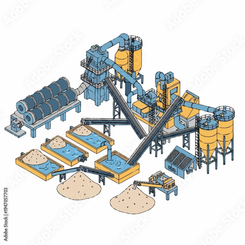Industrial Processing Plant for Mineral Extraction and Material Production.