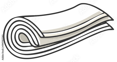 Rolled up stack of white paper with black outline illustration