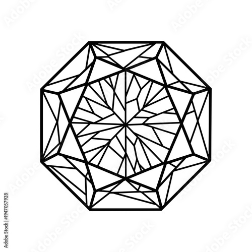 Top view brilliant cut diamond outline with complex facets
