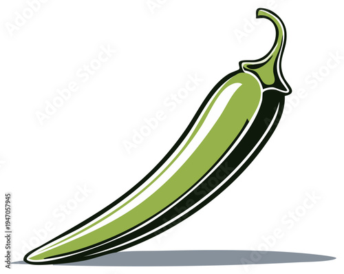 Isolated Green Chili Pepper Illustration Featuring a Sleek Design and Bold Outline