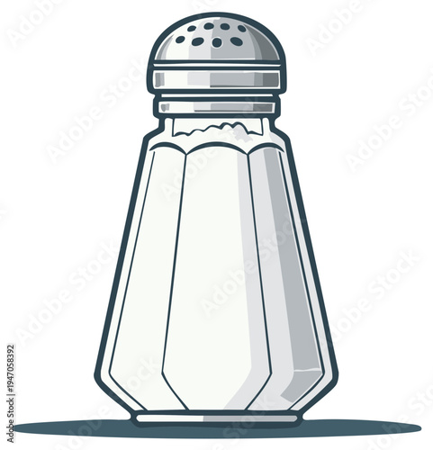 Cartoon Salt Shaker Illustration with Metal Lid and Shadow for Culinary Designs