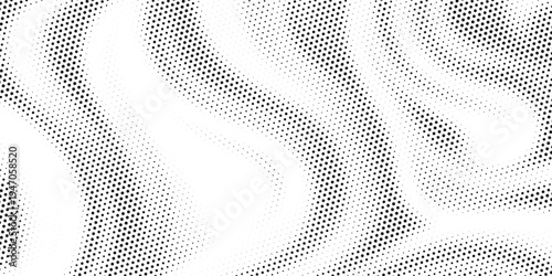 Abstract Wavy Halftone Pattern with Black Snowflakes on White Background