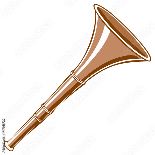 Illustration of a brown horn musical instrument, design element, isolated object