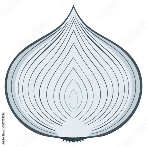 Half Onion Slice Visual: Simple Vegetarian Culinary Ingredient, Food Preparation, Vegetable Section Isolated