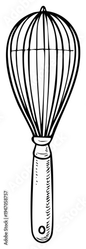 Hand drawn illustration of a kitchen whisk for cooking and baking