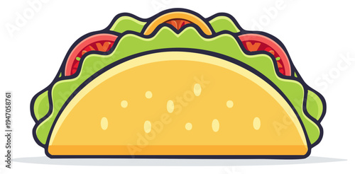 Appetizing Mexican taco featuring a crunchy shell fresh green lettuce and juicy red tomatoes