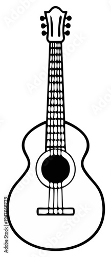 Simple Black and White Illustration of an Acoustic Guitar